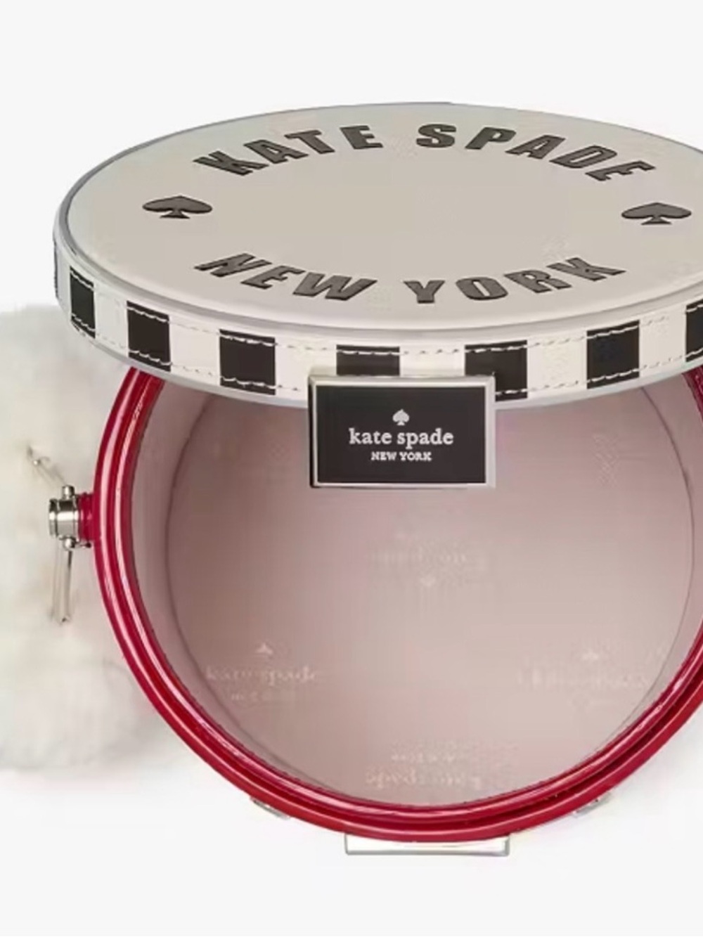 kate spade Red Patent Drum-Style Accent Bag with Cream & Black Trim - Picture 5 of 6